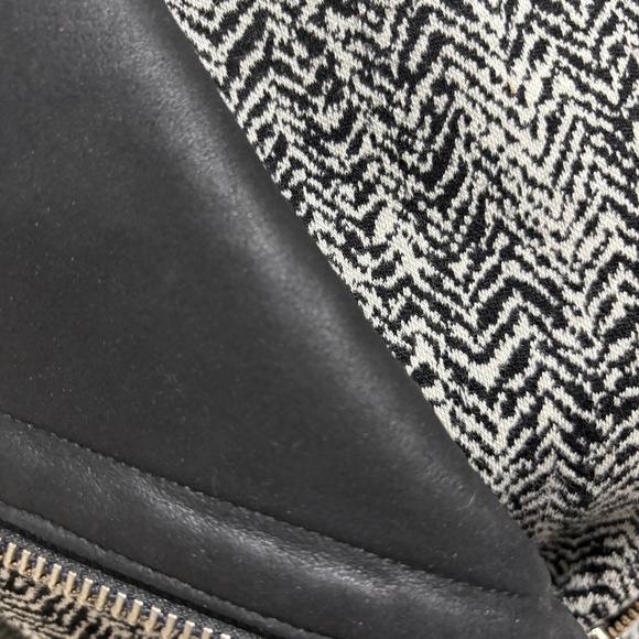 Cute Theory Women's Jacket Blazer black and white Herringbone w/ Leather Trim 4 - Picture 4 of 7